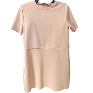 Zara Faux Suede Blush Pink Short Sleeve Crewneck Dress Size Small - has Pockets!